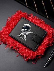 Fashionable Faux Leather Wallet - Compact Zipper Card Holder & Coin Purse, Snap Closure Card Case, "Don't Touch My Wallet" Design, Ideal Daily Use Billfold - Black With Astronaut Print - View 8