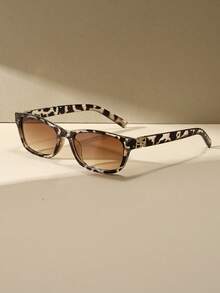 Leopard Print Sunglasses, Retro Rectangular Small Frame Plastic Fashion Glasses, Classic Style For Outdoor Travel Beach Vacation Casual Wear, Summer UV Protection Driving Sunglasses Unisex - Multicolor - View 2