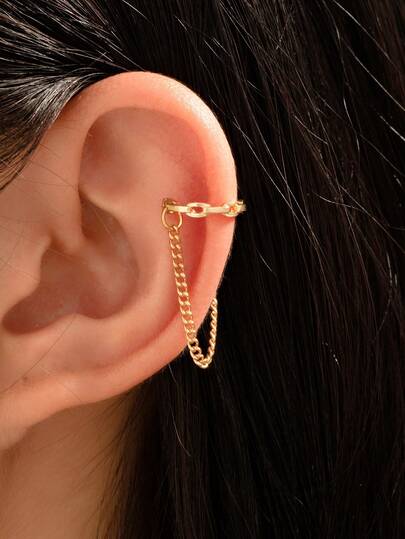 1pc Fashionable Personalized French Style Tassel Chain Ear Cuff, Minimalist Versatile Earring For Women Without Pierced Ears