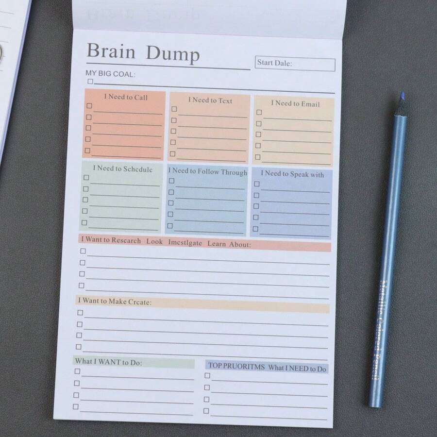 1pc Brain Dump Tear-Off To-Do List Notebook | A5 Daily Planner Diary, High-Performance Planner, Minimalist Notebook Planning Tool, With Date Planning Pages, Smooth Paper - Multicolor - View 1