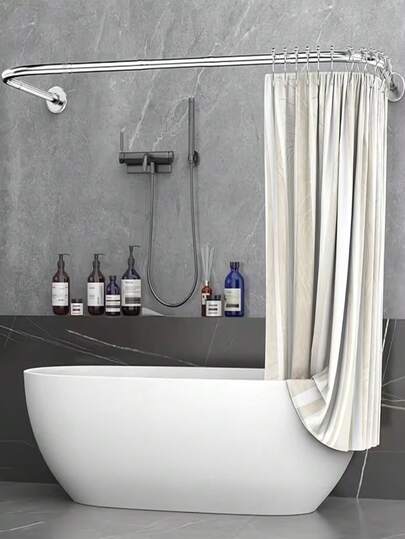 1pc Modern Adjustable U-Shaped Hanging Rod, Wall-Mounted, Waterproof Fabric, With No-Drill For Wet And Dry Areas Bathroom Accessory, Fixed & Adjustable Styles For Bathroom