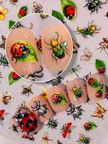 1 Spring Insect Themed Nail Art Sticker With Spring Countryside Leisure Vacation Style, Featuring Elements Such As Bees, Beetles, Stink Bugs, Butterflies, Spiders, Dragonflies, Seven Star Ladybugs, Etc. Suitable For Personal DIY Use By Women And Girls - Multicolor - View 2