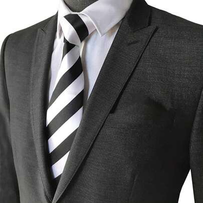 1pc Unisex Black & White Striped Narrow Tie, Comfortable Soft Polyester Fabric, Classic Fashion Suitable For Daily Wear With Suits, Shirts, Weddings, Parties