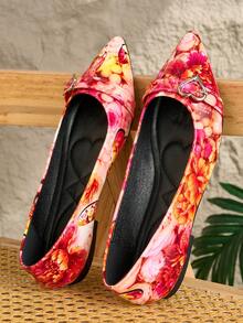 Women's Red Mary Jane Flat Shoes - Vintage And Versatile, Soft Rubber Sole And Padded PU Insole - Comfortable For Office And Casual Wear, Suitable For Spring All-Day Wear, Women's Flats, Elegant, New, Fashionable, Minimalist, Slip-On, Gifts For Valentine's Day, Mother's Day, Weddings, Parties, Office And More - Hot Pink - View 1