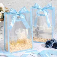 12/1pc Transparent Gift Bags With Ribbons, Suitable For Baby Shower, Graduation, Wedding, Bridal Party, Birthday Party, Business Occasions, With Cut-Out Handles, Reusable PP Material, 7x10x3.15 Inches Gender Disclosure Party Gift Bag (Blue And ) ﻿ - Multicolor - View 7