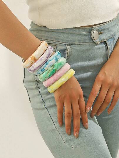 1 pieza Brazalete redondo de resina con efecto de mármol y nube, de estilo retro y de moda, multicolor