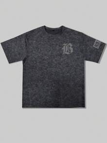 Zrgoth 男士休闲百搭简约英文标语复古水洗短袖T恤 - 黑色 - 查看 4