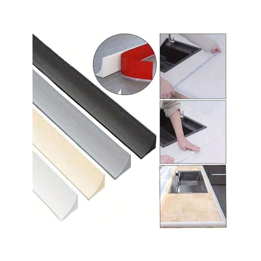 1 pieza 1m/2m Tira selladora autoadhesiva de silicona para el borde del fregadero de la cocina, barrera de agua para encimeras de tocador de baño - Multicolor - Ver 1