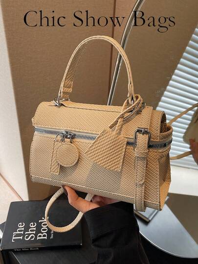 Women's Fashion Solid Color Tag Handbag Square Box Bag