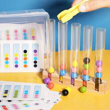Montessori Rainbow Test Tube Bead Sorting Set, Montessori Early Education Cognitive Matching Sorting Toy, Color Recognition, Hand-Eye Coordination Exercise, Hands-On Ability Training, Parent-Child Interaction, Ideal Gift For Boys And Girls. Includes 5 Test Tubes, 40 Colorful Wooden Beads, 1 Clip, 24 Double-Sided Cards, And A PVC Storage Box. Suitable For Back-To-School Season, An Ideal Gift For Children. - Multicolor - View 8