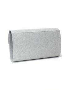 Bolso de noche de mujer con diseño de sobre plateado, bolso de mano para fiesta/boda con correa de hombro con cadena, embrague de terciopelo de moda - Plateado - Ver 4