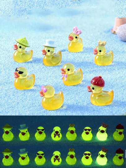 10pcs - Mini Resin Ducklings, Glow In The Dark Interesting Small Resin Duck Sculptures, Home/Car/Office Decor, Birthday Party Favors, Miniature Garden Decorations (Random Colors)