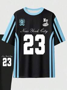 Women's Casual Fashion Creative Number 23 & Slogan Graphic Print Short Sleeve Top And Skinny Leggings 2 Pieces Set, Street Sporty Style - 風格 - 查看 6