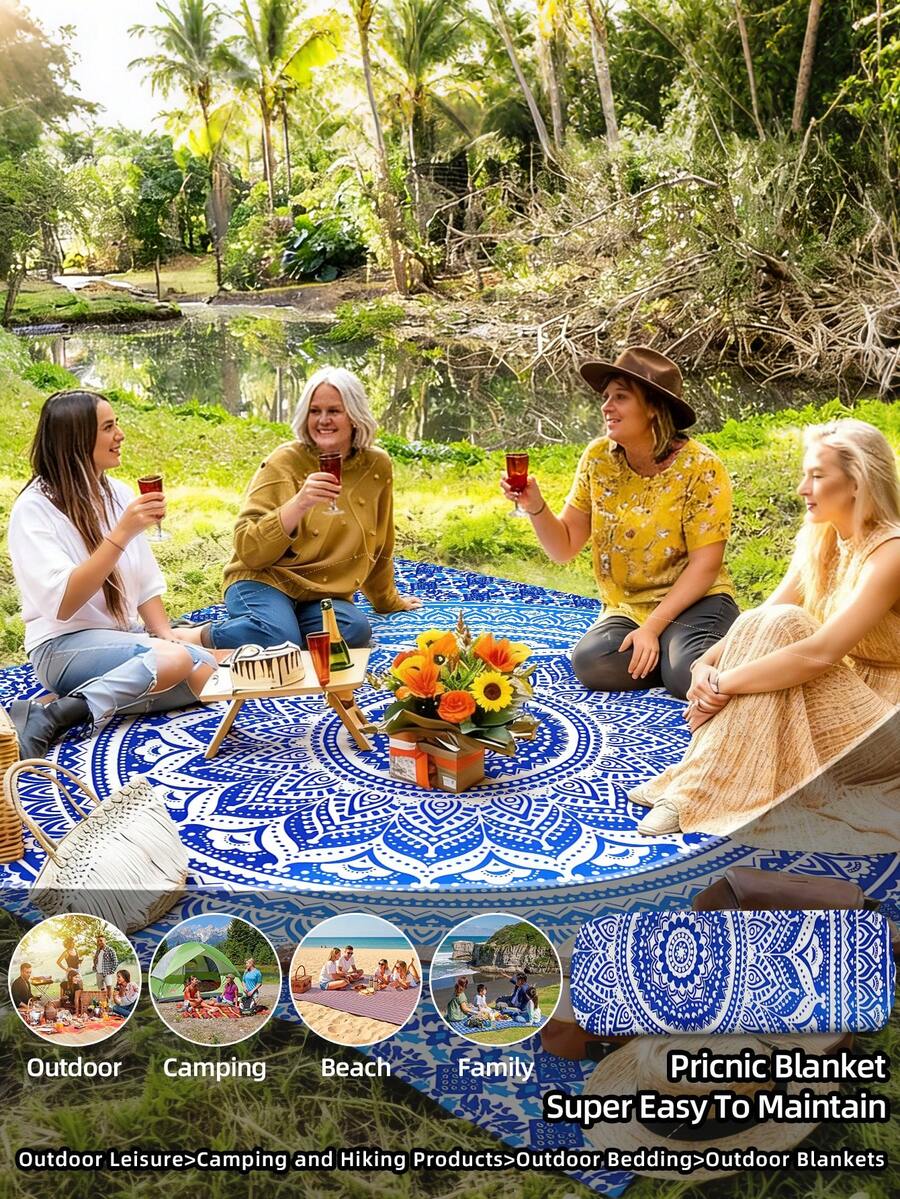 1 pieza Nueva Esterilla de Picnic/Toalla de Playa Impresa Digitalmente Resistente al Agua y la Arena, con Patrón Moderno y Fresco, Adecuada para Camping y Picnics - Multicolor - Ver 1