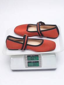 Giày lười đế bằng mũi vuông đính sequin, cỡ lớn 35-43, kiểu dáng thời trang mới mùa xuân/thu, giày lười đế mềm thoải mái, phù hợp với váy. - Vải màu đỏ cam - Xem 9