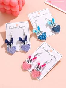 1 Pair Easter Theme Ear Pendants - Acrylic Cartoon Rabbit Holding Heart Shape Earrings, Fun Easter Accessories Earrings, Festive Ritual Sense - Multicolor - View 2