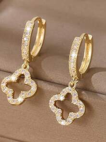 1 Đôi bông tai hình hoa bốn lá rỗng thanh lịch, đính đá Zirconia tổng hợp, thích hợp làm quà tặng trang sức thời trang cho mọi dịp lễ hội. - Nhiều màu - Xem 4