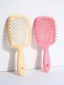 1pcs Hollow Comb Hollow Wide Tooth Comb Women Girls Scalp Massage Comb Hair Brush For Wet Or Dry Hair Detangling Hair Brush, Hollow Hair Comb For Scalp Massage And Hair Care Easy To Grip - Suitable For Men And Women, Back To School, Travel Holiday Essentials, Brushes, Edge Brush Hair Comb Hair, Detangling Brush, Comb, Slick Back Brush, Hairbrush, Hair Brush, Barber, Hairdressing Equipment, Hairdressing, Hair Brush, Brush Hair Brush Set, Comb Hair, Comb For Curls, Detangling Brush, Hair Brush For Women, Barbershop, Hairdressing Equipment - 米白色+粉紅色 - 查看 2
