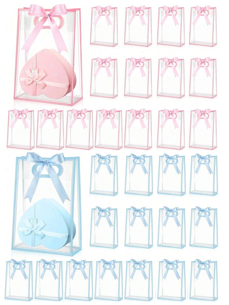 12/1pc Transparent Gift Bags With Ribbons, Suitable For Baby Shower, Graduation, Wedding, Bridal Party, Birthday Party, Business Occasions, With Cut-Out Handles, Reusable PP Material, 7x10x3.15 Inches Gender Disclosure Party Gift Bag (Blue And ) ﻿ - Multicolor - View 1