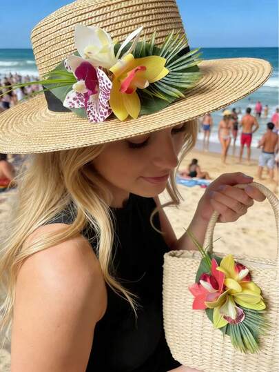 1Pc/2Pcs Bohemian Tropical Hawaiian Orchid Hair Clip, Original Design High Quality Handmade Hair Clip, Women's Hair Accessories, Large Headwear, Suitable For Beach Vacation, Party Gathering, Wedding, Women's Fashion Accessories