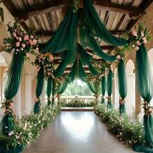 1卷经典深绿色薄纱网眼装饰布，透明雪纺质感窗帘/悬挂装饰布，适用于浪漫婚礼装饰、手工工艺品、婚礼仪式、派对用品、舞台背景、生日派对、社交舞会、单身派对及多功能装饰，也适用于生日派对、社交舞会、单身派对的摄影棚背景装饰。 - 查看 8