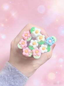 1/3/5/7支装郁金香花朵绿叶管状睫毛膏眉刷，带管睫毛刷，独立包装，旅行化妆刷 - 粉色 - 查看 3