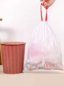 1卷加厚抽绳垃圾袋，家用自动手持式，适用于客厅、厨房、餐厅、商业场所，耐用防撕裂 - 多色 - 查看 9