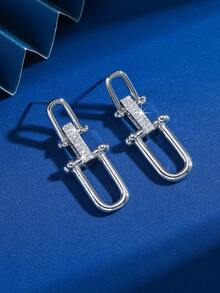 1 Pair U-Shaped Earrings, Minimalist Design, Elegant Cubic Zirconia Studs For Women & Girls, Everyday Wear - Multicolor - View 11