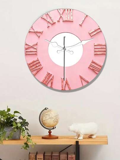 2D Flat. 1pc. Pink Marble Themed Wall Clock, Silent Decorative Clock, Creative Wall Clock, Suitable For Decoration In Bedrooms, Living Rooms And Offices, 10/12 Inches (Without AA Batteries), 2D Flat