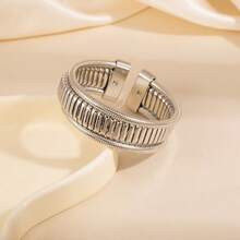 1pc Multi-Layer Open Bangle Bracelet, Personalized Exaggerated Wrapped Vertical Striped Elastic Fresh Fashion Bracelet For Women - S012/Gold - View 10