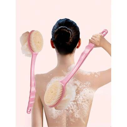 1 cái bàn chải tắm cán dài màu hồng/xanh dương, bàn chải chà đa năng dùng để tẩy tế bào chết lưng và vệ sinh khi tắm, dụng cụ chà đa năng dùng để lột da lưng và vệ sinh khi tắm, kèm túi đựng, hộp đựng, kẹp tóc.