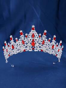 1pc Luxurious Purple Red Semicircular Crown Diamond Jewelry Wedding Beautiful Bride Party Ladies Crown Royal Tiaras - Multicolor - View 4