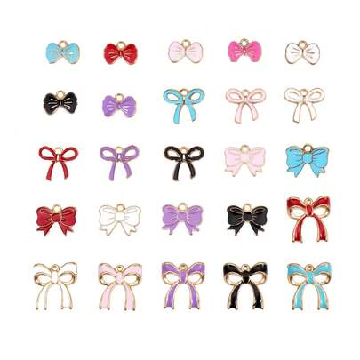 12/24/36件套 随机颜色 可爱油点蝴蝶搭配金色吊坠 DIY珠宝配件 领结吊坠项链耳环配件 厂家直销 ]