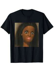 Funny African Disgusted Black Doll Face Meme T-Shirt Suitable For Loose Fit Casual Round Neck Tee With Iconic Meme For Themed Parties Casual Attire Novelty Humor Apparel Men Size S-3XL - 黑色 - 查看 2
