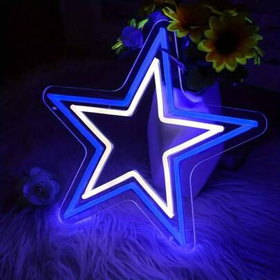 USB Powered Blue & White Star LED Neon Light - Multifunctional Wall Decor Suitable For Bedroom, Bar, Living Room And Party