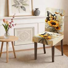 1/2/4/6/30 piezas Fundas de silla de comedor con estampado floral y de girasol, diseño cálido y pastoral con decoración de mariposas, adecuado para mesa de comedor y decoración de habitación, fundas de silla extraíbles y lavables - Multicolor - Ver 3