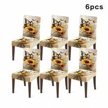 1/2/4/6/30 piezas Fundas de silla de comedor con estampado floral y de girasol, diseño cálido y pastoral con decoración de mariposas, adecuado para mesa de comedor y decoración de habitación, fundas de silla extraíbles y lavables - Multicolor - Ver 14