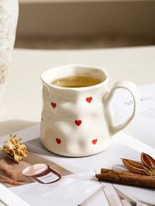 1pc Creative Cute Ceramic Cup, Hand-Painted Heart & Bow Pattern, Asymmetrical Cup Body, Office & Casual Mug, Home Breakfast Cup, Afternoon Tea Lovely Drinkware, Practical Ceramic Ware - Multicolor - View 5