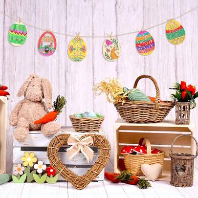 24 piezas de adornos de huevos con forma de conejo de Pascua, decoraciones para pintar a mano, manualidades de Pascua, adornos colgantes para decorar la canasta de Pascua, decoraciones de Pascua, suministros para fiestas, decoración del hogar, regalos de Pascua