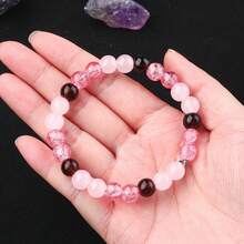 1pc Natural Pink Love Stone Bracelet - Rose Quartz And Red Stone Beads, Attracts Love, Good Luck And Positive Energy, Marble Pink To Fuchsia Gemstone Jewelry, Valentine's Day, Anniversary Gift (No Electroplating, Suitable For Sensitive Skin) Obsidian. - Multicolor - View 3