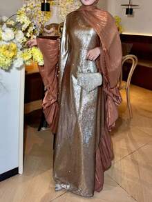 Liyacollection Shiny Butterfly Kaftan, Occasion Kaftan, Party Dress, Casual Kaftan, Daily Dress, Dignified Fashion Kaftan - Brown - View 2