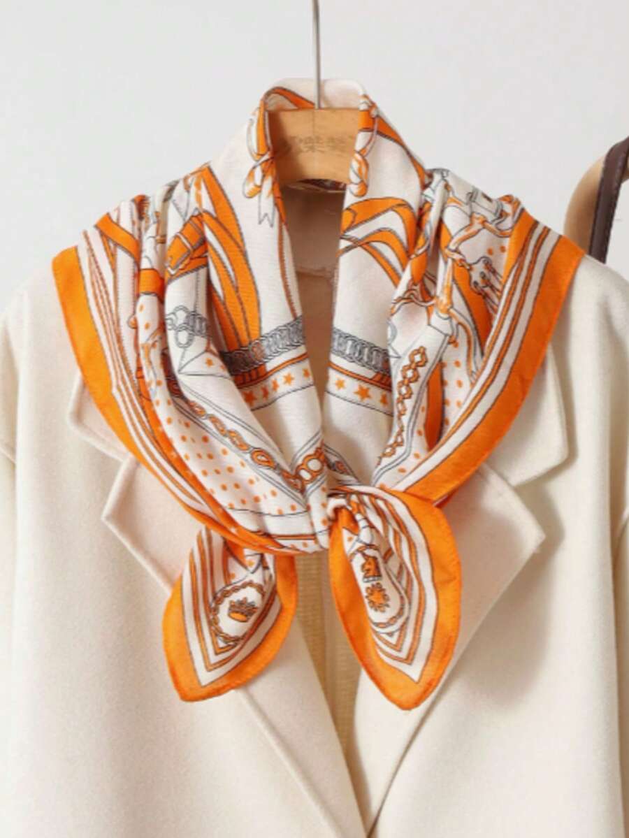1 pieza Pañuelo de seda cuadrado de 70*70cm, Kingsday Oranje, pañuelo de cabeza de satén estampado para mujer, pañuelo, diadema, chal de moda para dama, pañuelo, playa, vacaciones - Naranja - Ver 1