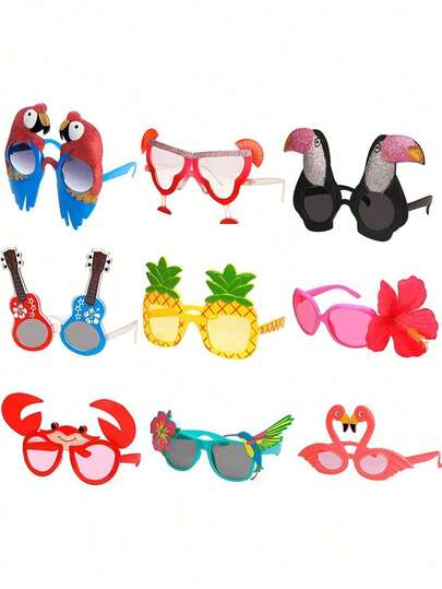 9pcs/Set Hawaiian Style Party Fashion Glasses, Tropical Theme Costume Props, Fun Summer Party Favors, Beach Theme Party Decorations