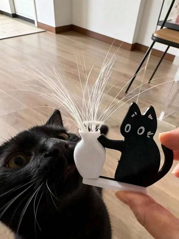 2个猫毛收集器，黑色猫咪花瓶冰箱贴，可爱猫咪推瓶子多功能亚克力磁性冰箱贴，猫咪纪念品，花瓶收集器，趣味多功能礼物，送给朋友