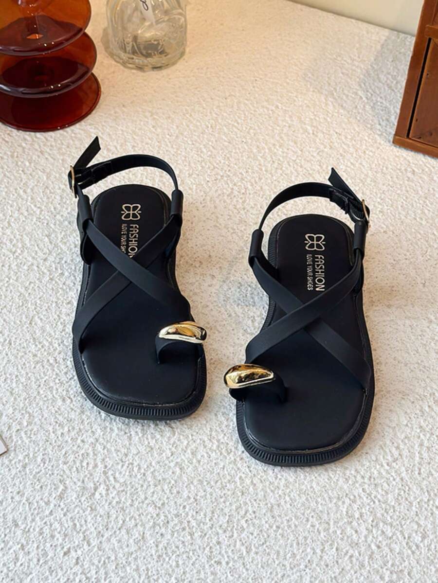 Girls' Princess Shoes, Toddler Girls' Versatile Minimalist Flat Sandals, Spring/Summer Girls' Hook And Loop Fashion Sandals - Black - View 1