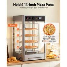 Commercial Food Warmer Display, 4-Tier Pizza Warmer With Rotary Steam Heating For 14 In Pizza, 86℉~185℉ Temperature Control And Temp Display, 25W Oven Light + Top LED For Pizza Shop, Restaurant - Pizza Display Case, 4-tier, Rotatable - View 3