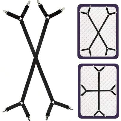 Attmu Bed Sheet Straps, 2 Pack Fitted Bed Sheet Fasteners Clips Adjustable Crisscross Bed Sheet Holder Straps For Corners Mattress Sheet Suspenders Grippers Bedding Accessories, Black