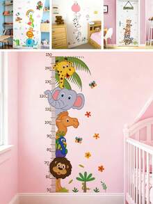 BRUP 1/2sheets/Set Stackable Animal Height Chart Wall Decal , Featuring Floral And Butterfly Patterns, Self-Adhesive Kids Room Decoration, Suitable For Nursery Rooms And Bedrooms, Removable Cartoon Animal Wall Art - Multicolor - View 1