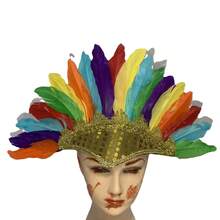 Shiny Retro Performance Party Feather Chief Colorful Headdress Prop - Headwear - Multicolor - View 6