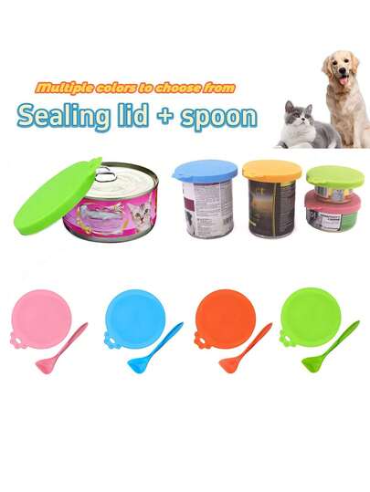 1SET /2SET Silicone Can Cover For Pet Food Can With Spoon, Cat And Dog Specific, Three-In-One Sealing Lid For Keeping Pet Food Fresh, Suitable For Pet Cat Dog Food Cans, Spoon Included, Multiple Colors Available, One Can Cap Fit Most Standard Size Dog Cat Food Canned, Reusable And Easy To Clean, Let Your Pet Enjoy Fresh Food